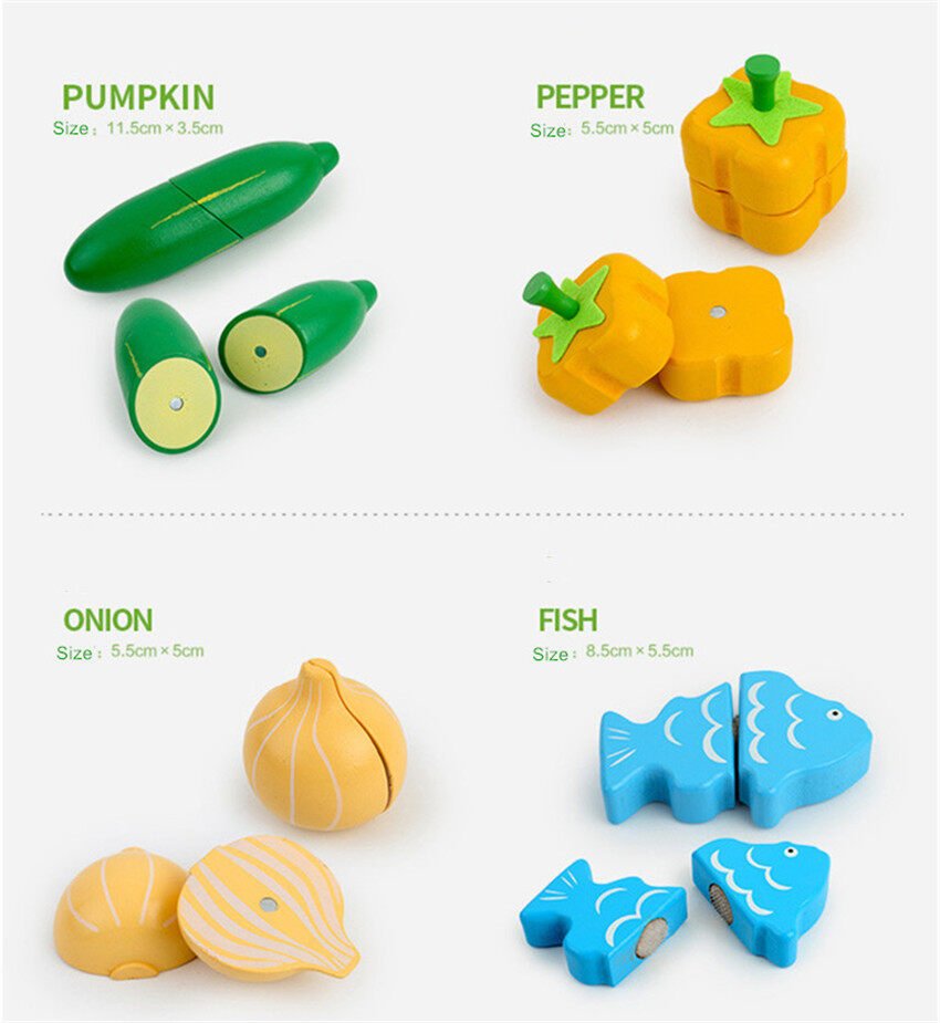 Wooden Magnetic Cutting Fruit & Vegetable Pretend Play Kitchen and Early Education