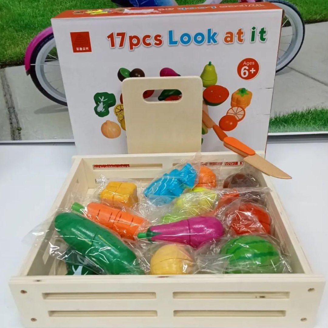 Wooden Magnetic Cutting Fruit & Vegetable Pretend Play Kitchen and Early Education
