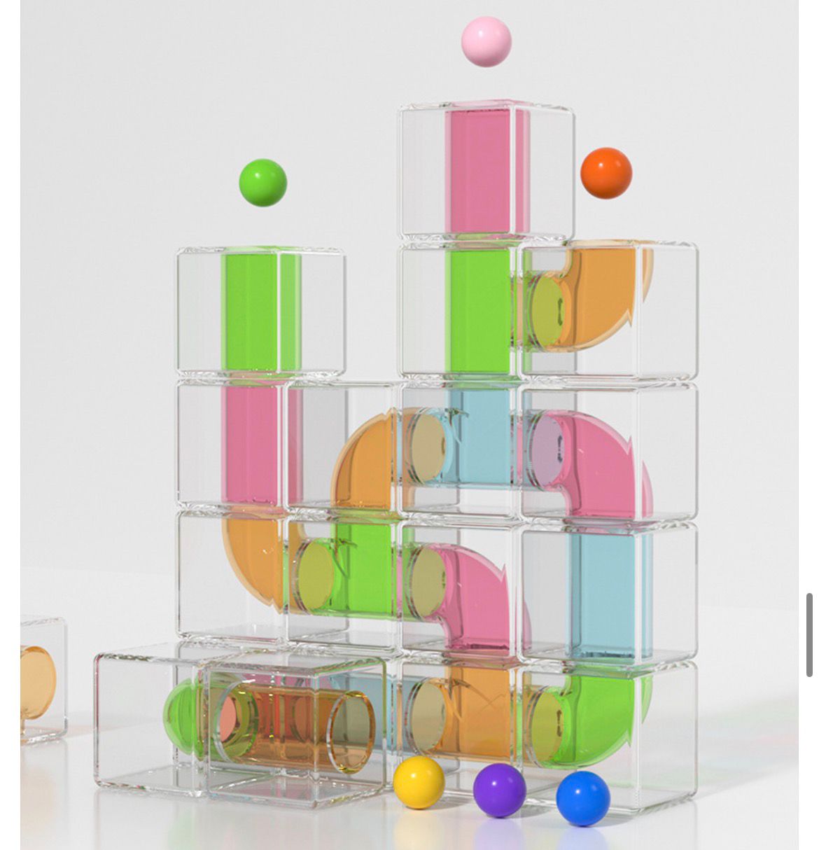 Pipeline Building Blocks – Transparent Marble Run Construction Set (36 Pieces)