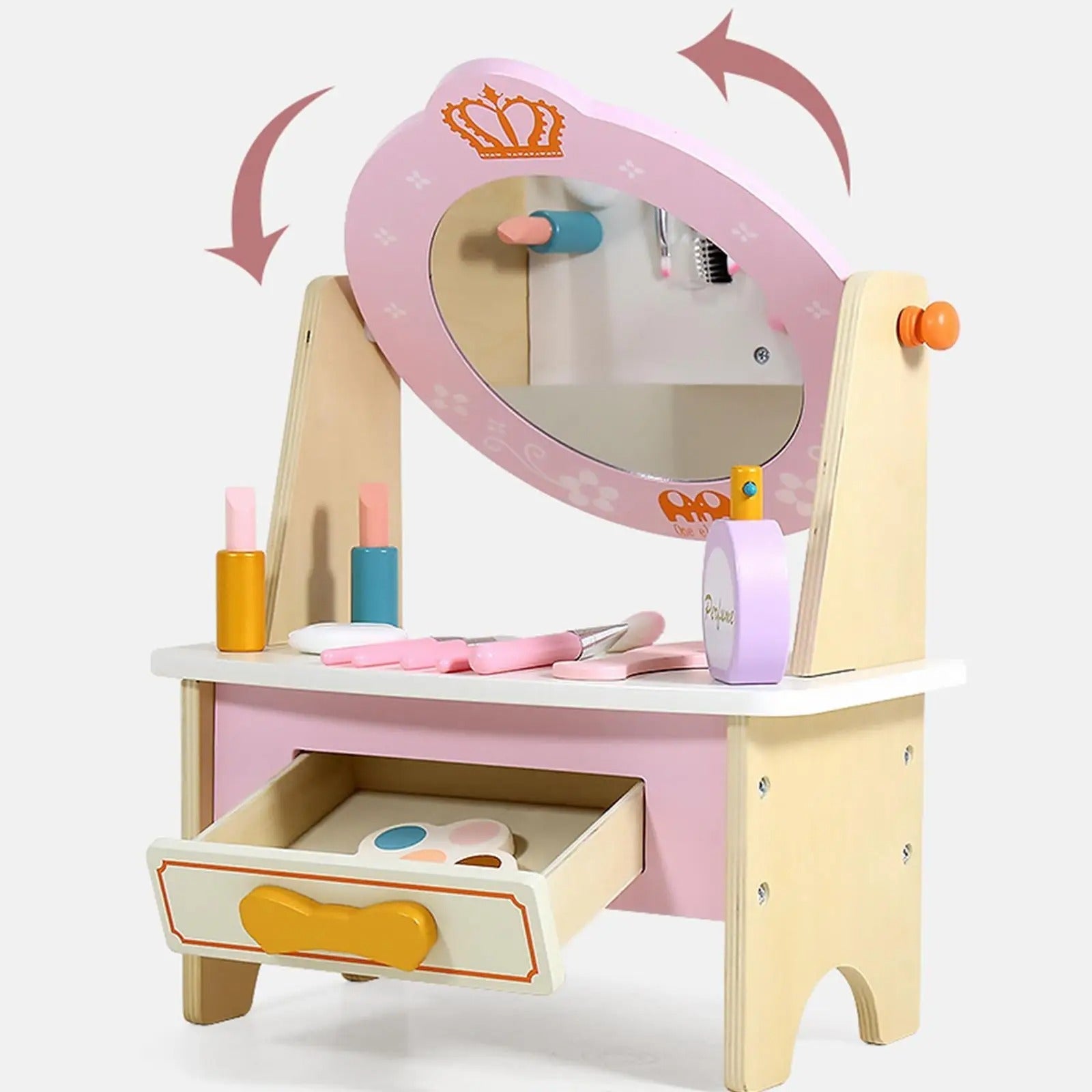 Wooden Montessori Dress up Table - Simulation Makeup Table for Girls Gifts
