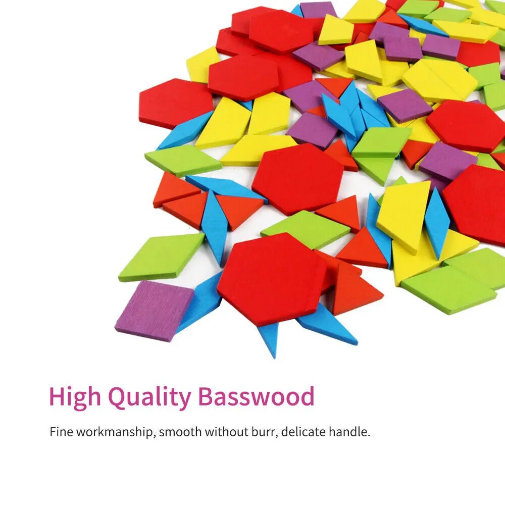 Wooden Pattern Block Geometric Shape Puzzle Early Education - 130 pcs
