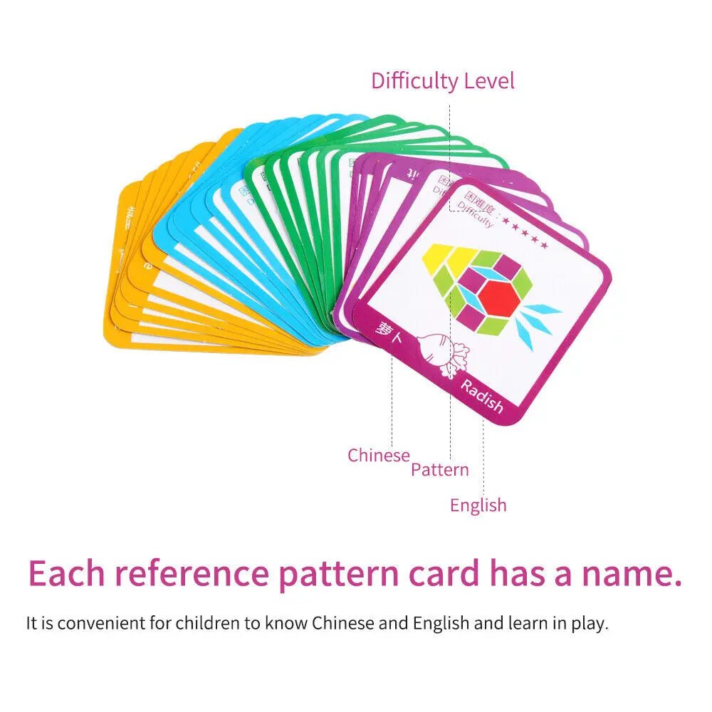 Wooden Pattern Block Geometric Shape Puzzle Early Education - 130 pcs