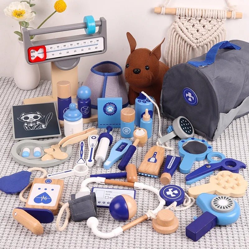 Wooden Pet Doctor Set for Hospital Tool Accessories Simulation Medical Kit