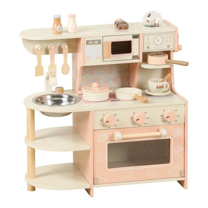 Wooden Kitchen Playset with Coffee Maker & Accessories – Premium Pretend Cooking Set