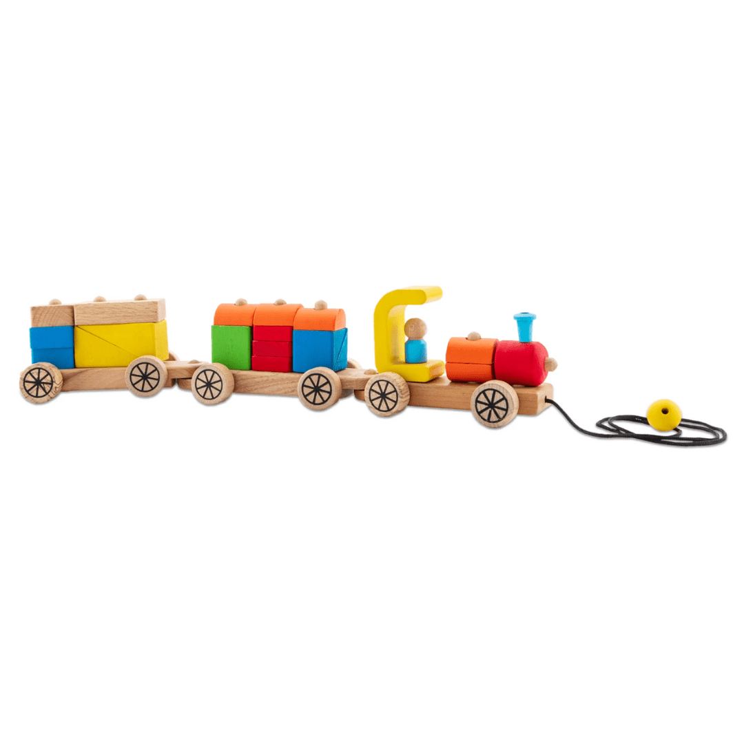 Wooden Pull Building Blocks Train