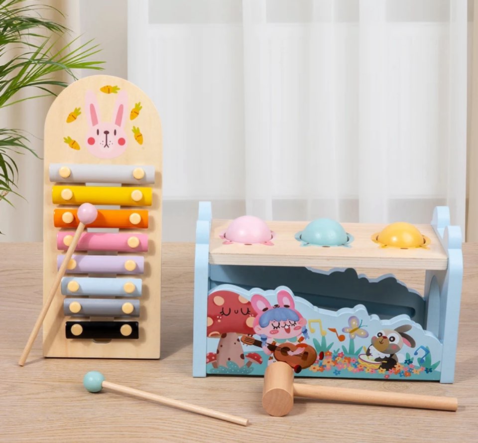 Wooden Rabbit Musical Hammer Ball Toy