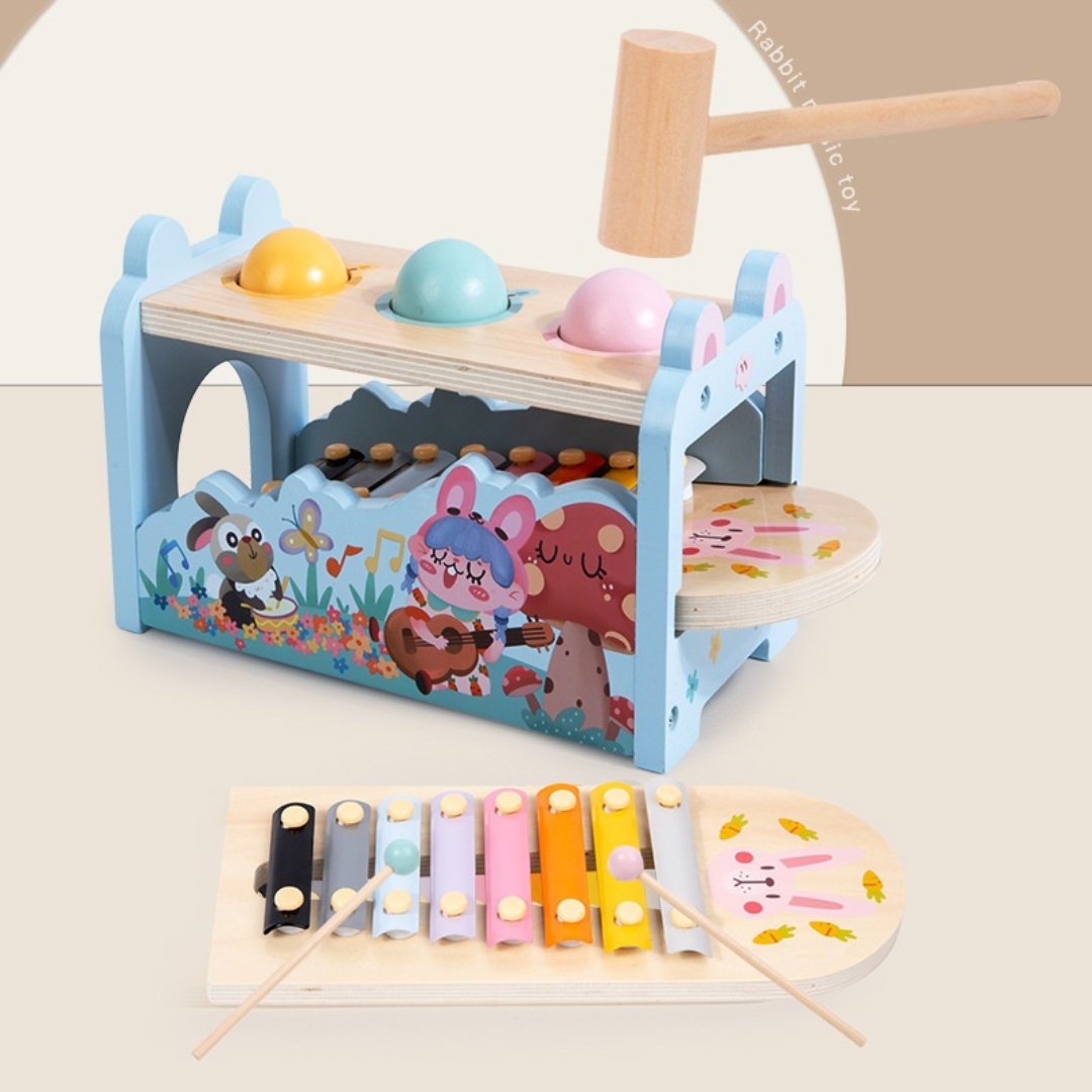 Wooden Rabbit Musical Hammer Ball Toy