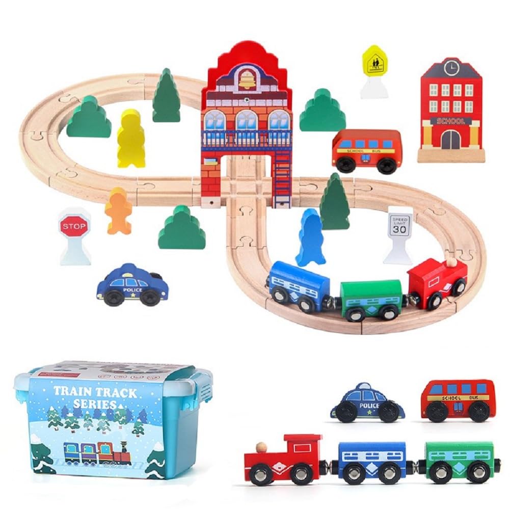 Wooden Railway Train Set, Wooden Railway Track with Train