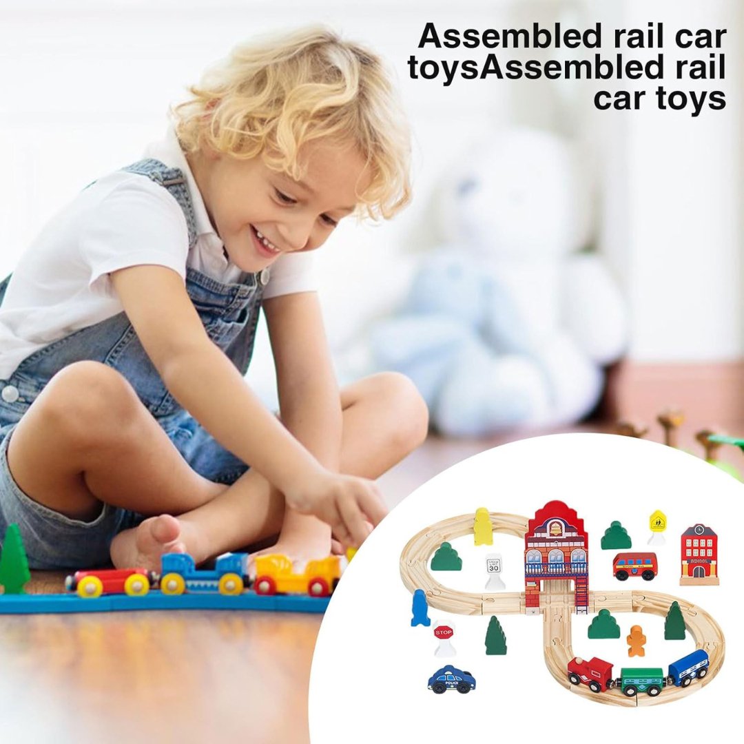 Wooden Railway Train Set, Wooden Railway Track with Train