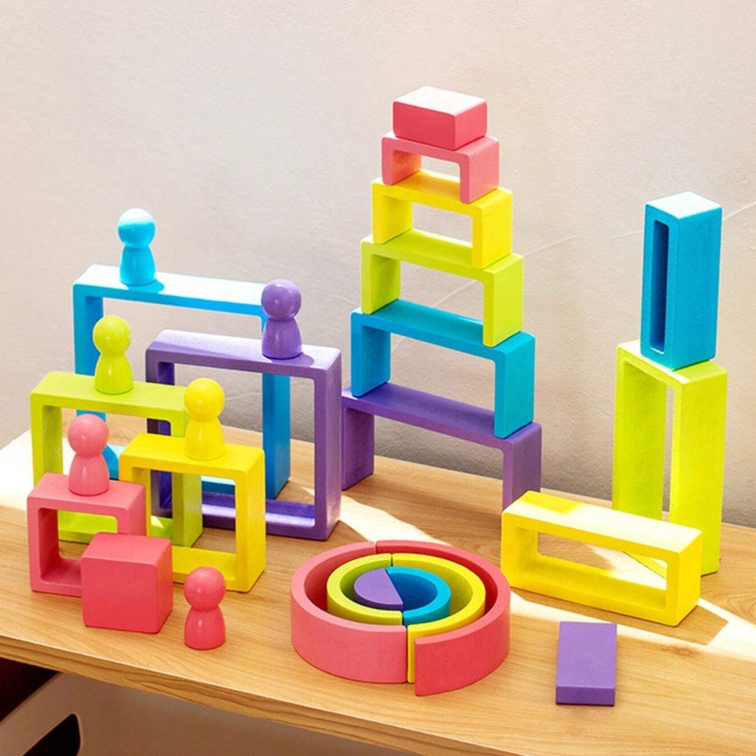 Wooden Rainbow Building Block Assembly Toy