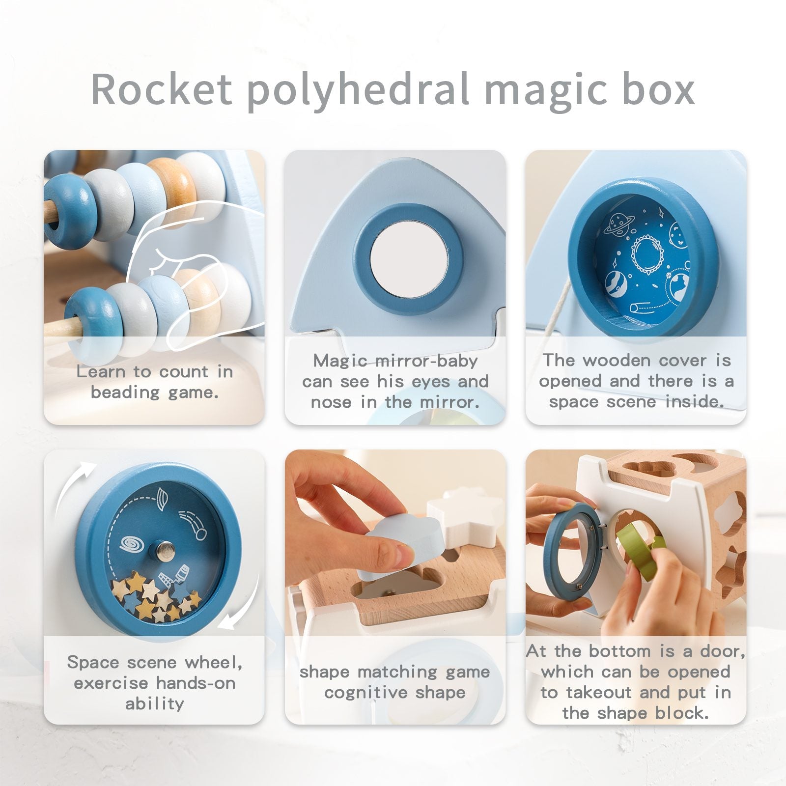Wooden Rocket Themed Shape Sorter - Color and Shape Recognition Toy for Toddlers