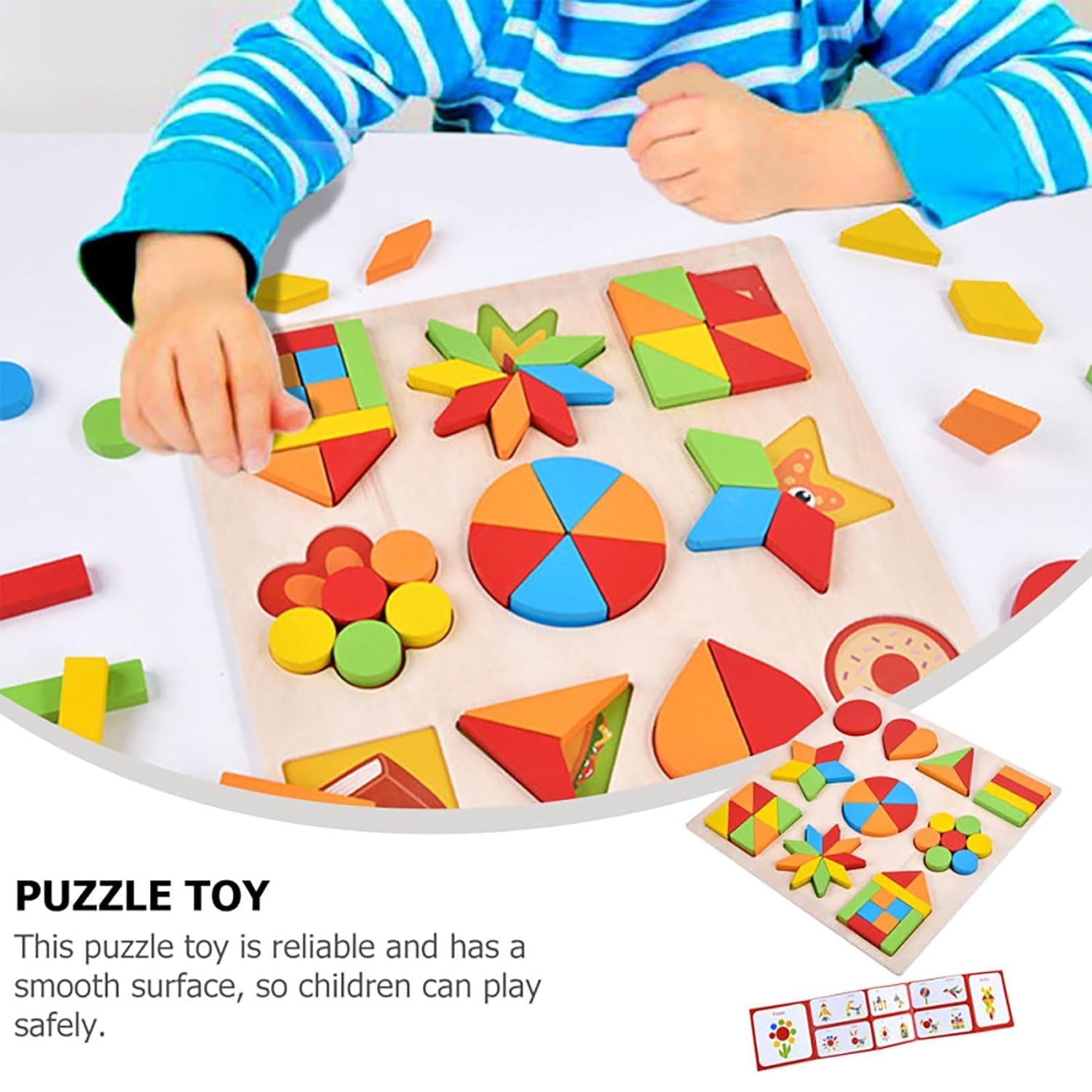 Wooden Shapes Puzzle Learning Toy, 10 in 1 Montessori Brain Teaser Puzzle Board with 10 Geometric Shapes