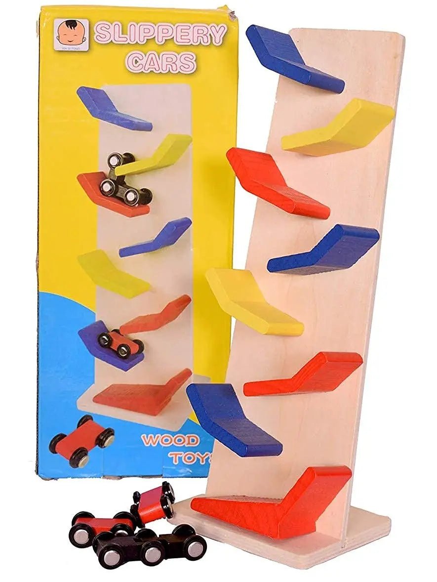 Wooden Slippery Racing Car Toy Game Race Zig Zak Track Drop Game Multicolor 12 inch Height