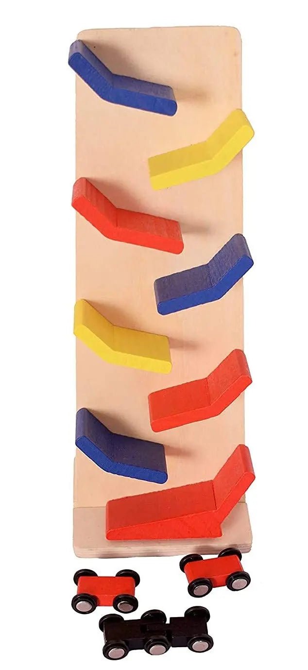 Wooden Slippery Racing Car Toy Game Race Zig Zak Track Drop Game Multicolor 12 inch Height