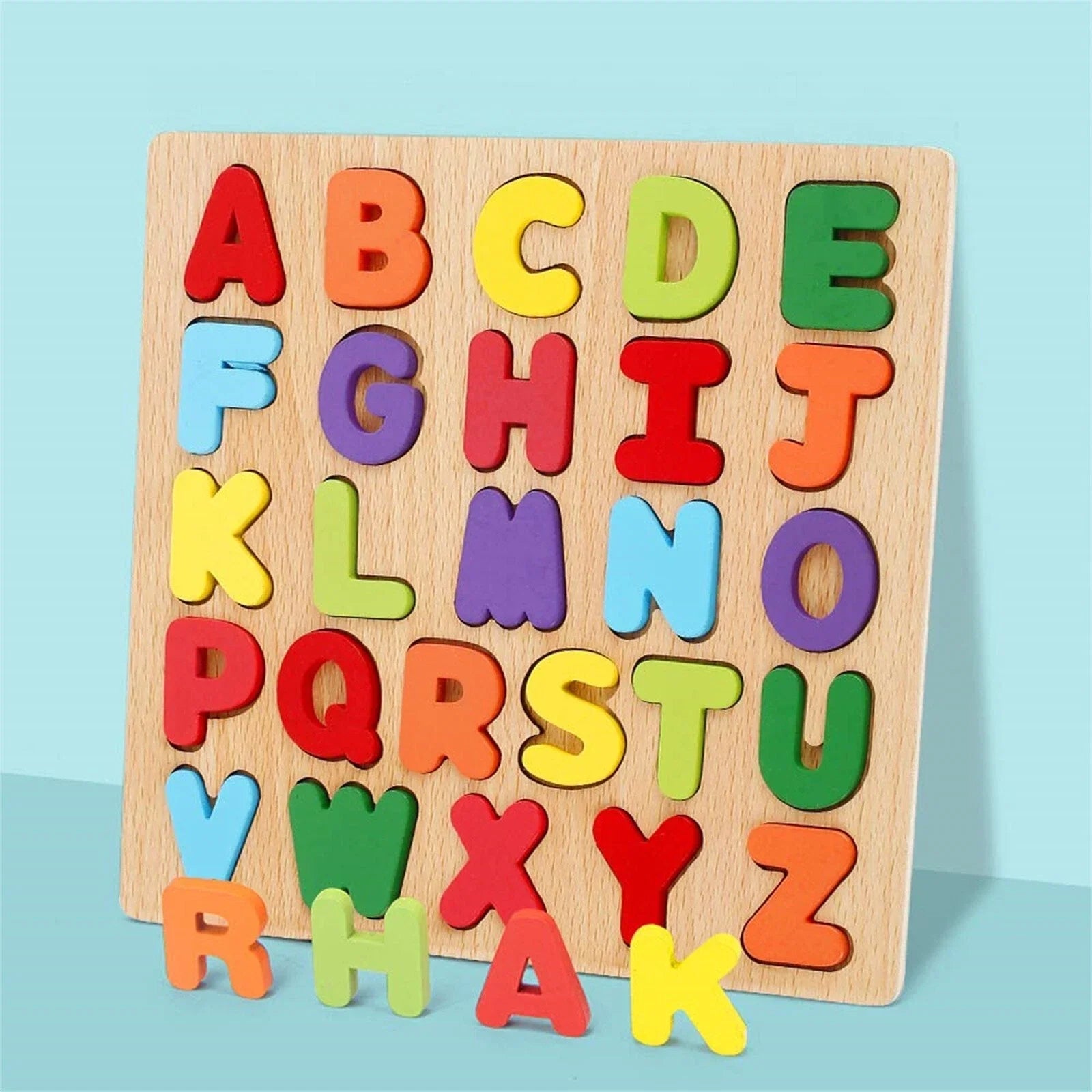 Wooden 3D Alphabet, Numbers & Shapes Learning Puzzle - no knob - Board