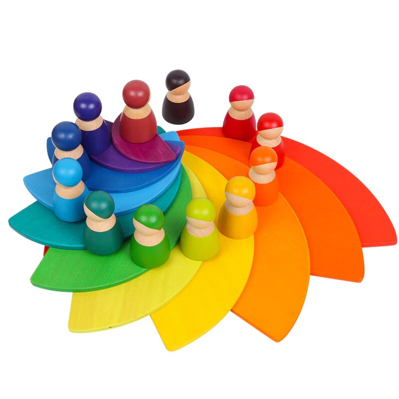 Fidtoy Rainbow Semi Circle Wooden Building Toy for Kids 3+