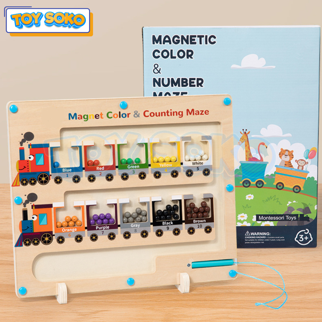 Fidtoy Coffret de train en bois Montessori, jeu de labyrinthe magnétique pour tout-petits