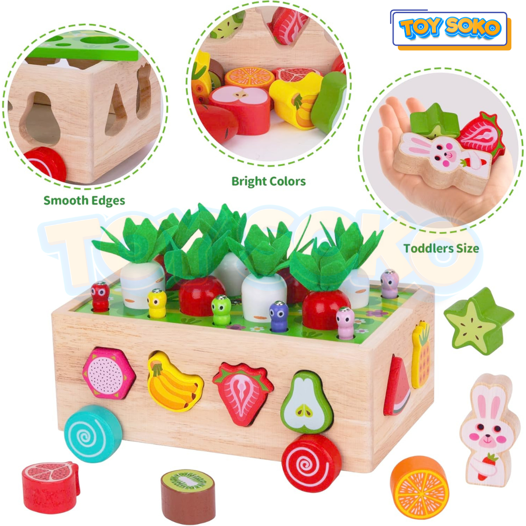 Farm Orchard Push & Pull Car – Wooden Toys & Puzzle for Kids