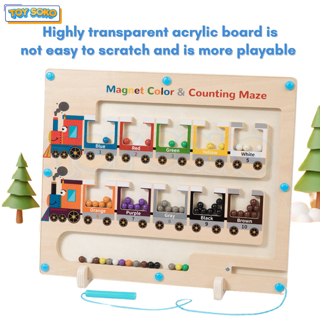 Fidtoy Coffret de train en bois Montessori, jeu de labyrinthe magnétique pour tout-petits