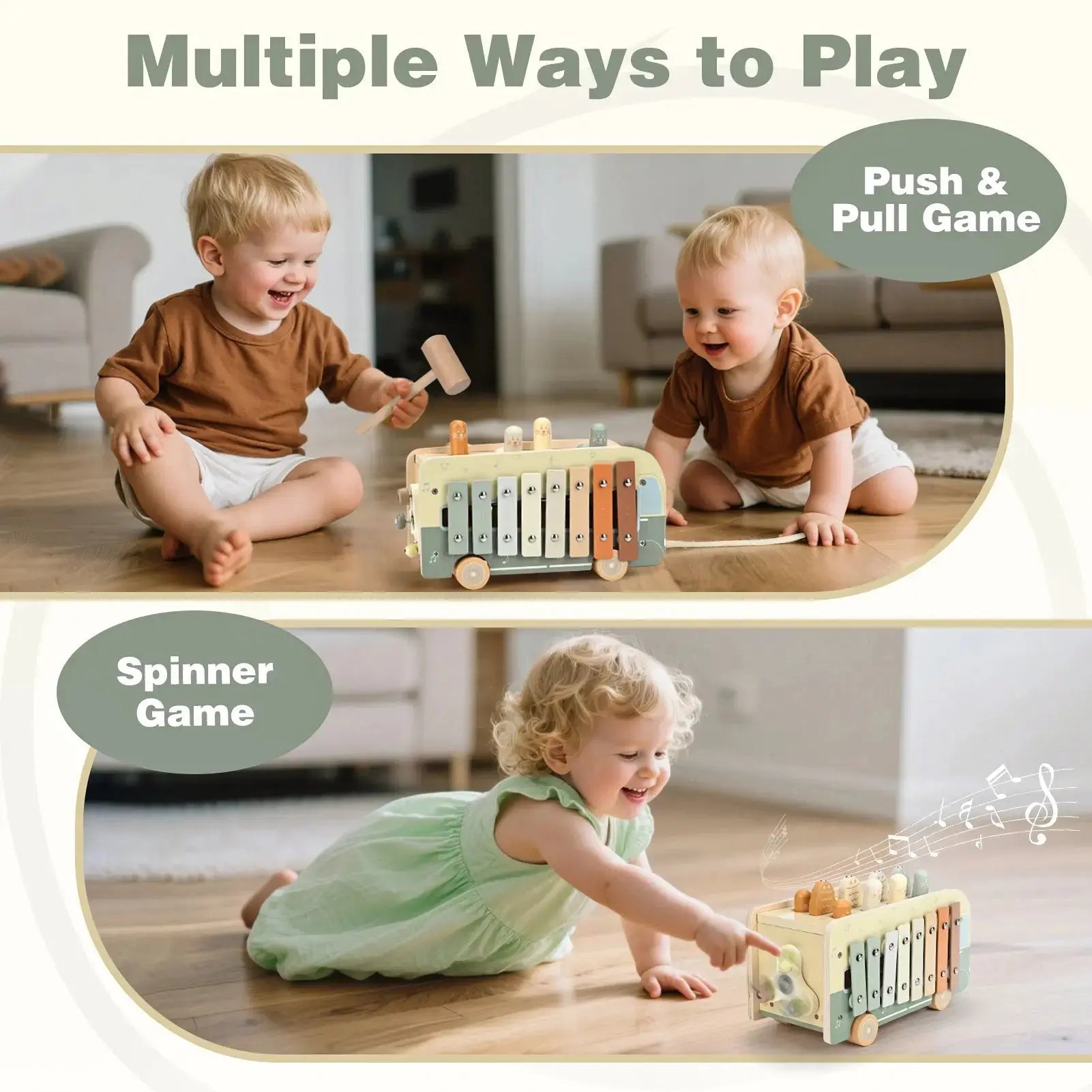 Fidtoy Montessori Hammering Toy 7-in-1 Wooden Activity Cube for Toddlers Musical Learning Toy