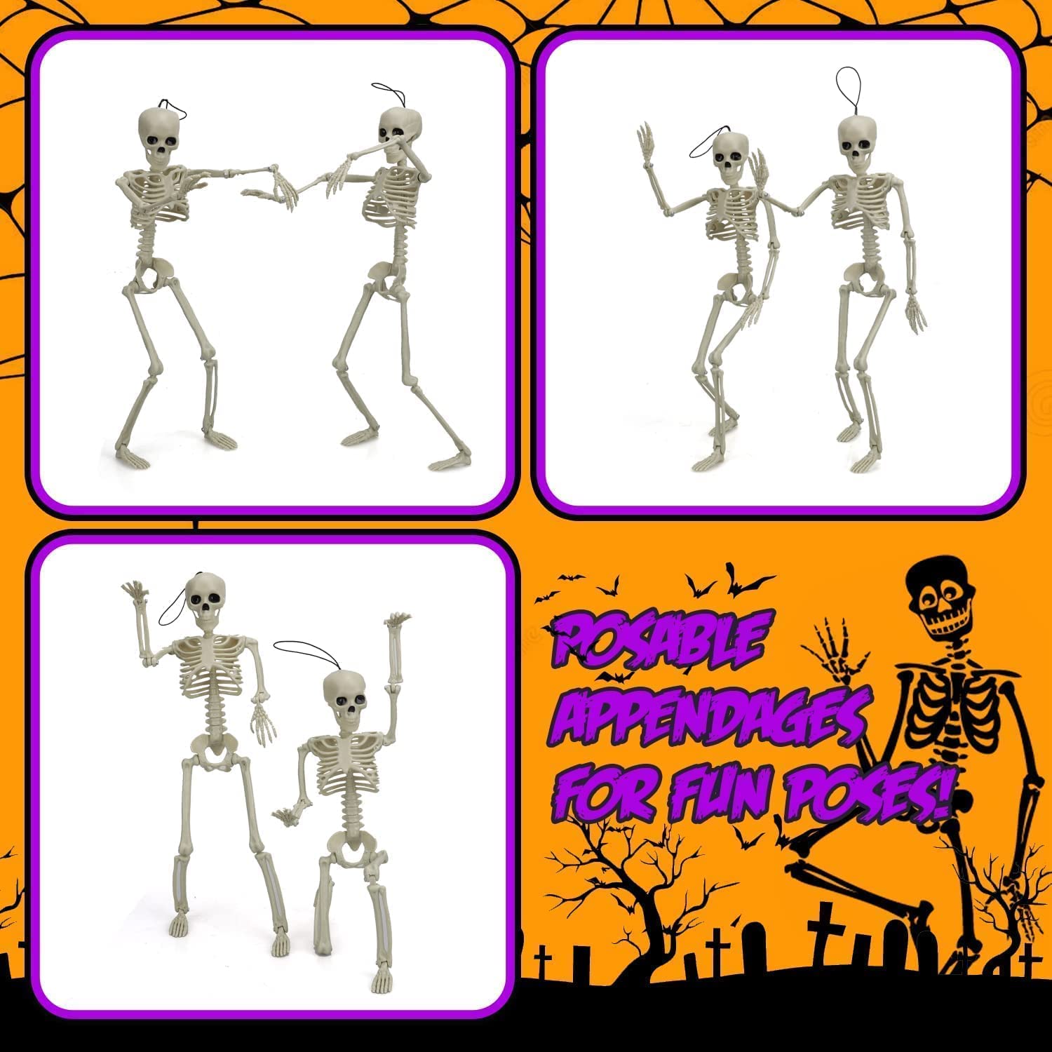 Fidtoy Posable Halloween Skeleton Decorations Set of 2