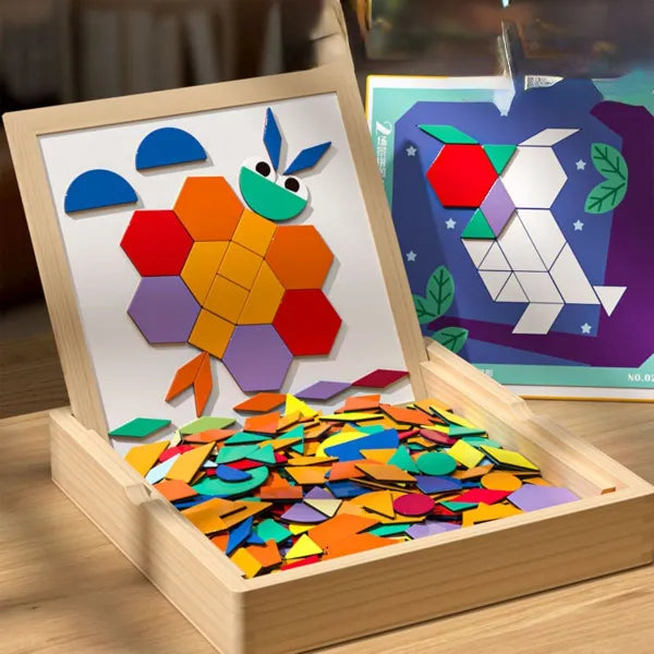 Fidtoy Magnetic Geometry Wooden Puzzle Drawing Board 168 Pieces Shape Learning Toy Age 2-5