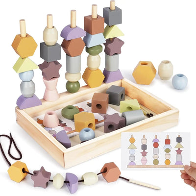 Jouet en bois Fidtoy pour tout-petits - Formes et couleurs assorties, empilage et enfilage - Jouet éducatif
