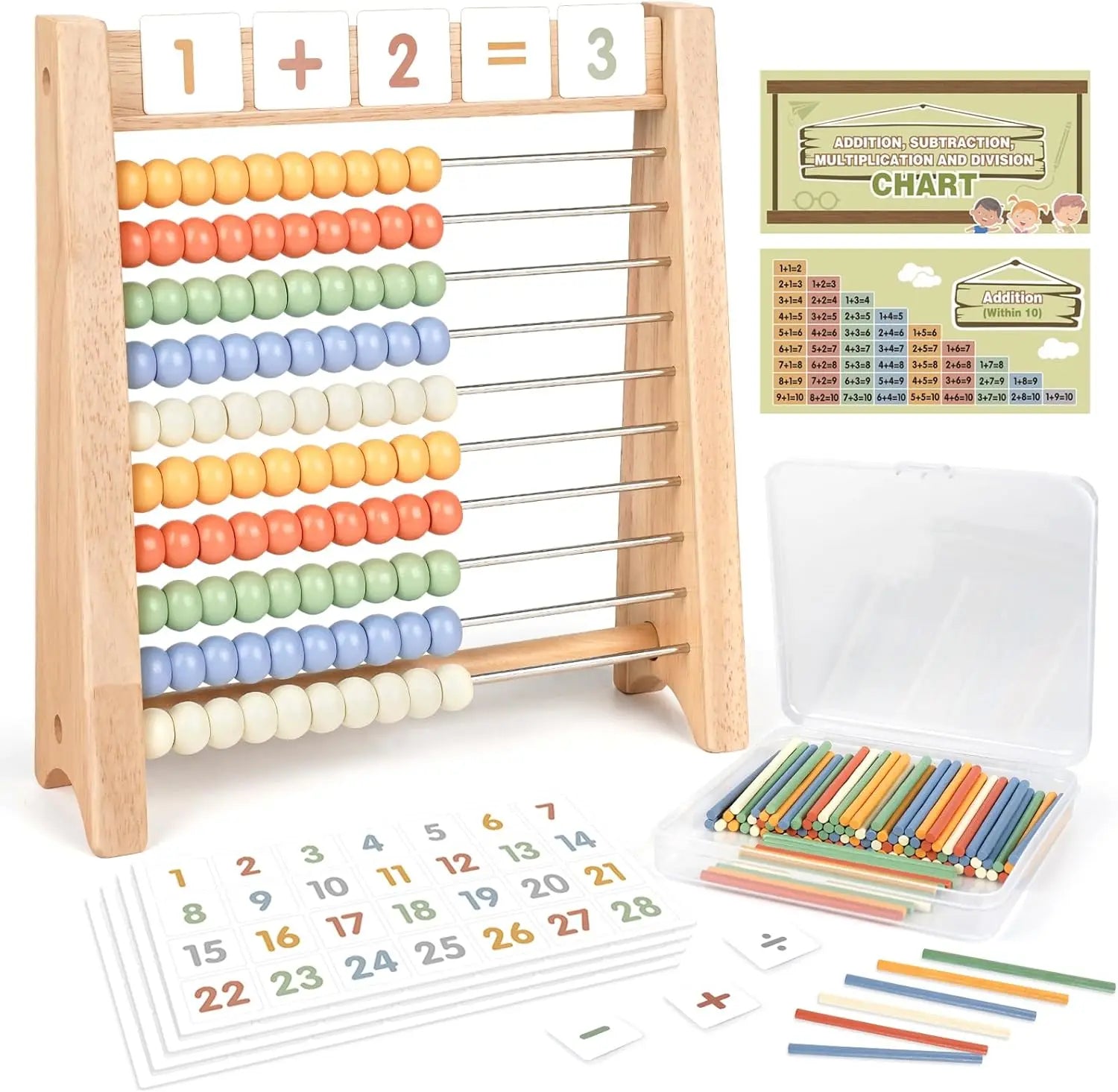 Juego de Juguetes de Matemáticas de Madera Fidtoy para Niños Kit de Aprendizaje de Conteo, Suma y Multiplicación