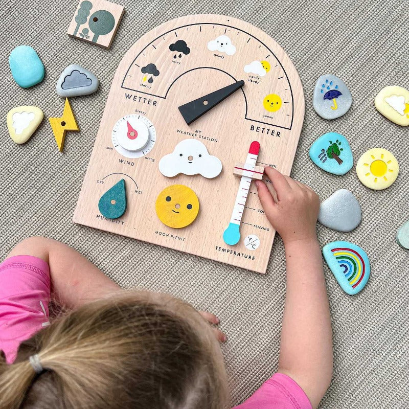 Fidtoy Wooden Weather Station Toy for Kids – Montessori Climate Learning & Parent-Child Interaction