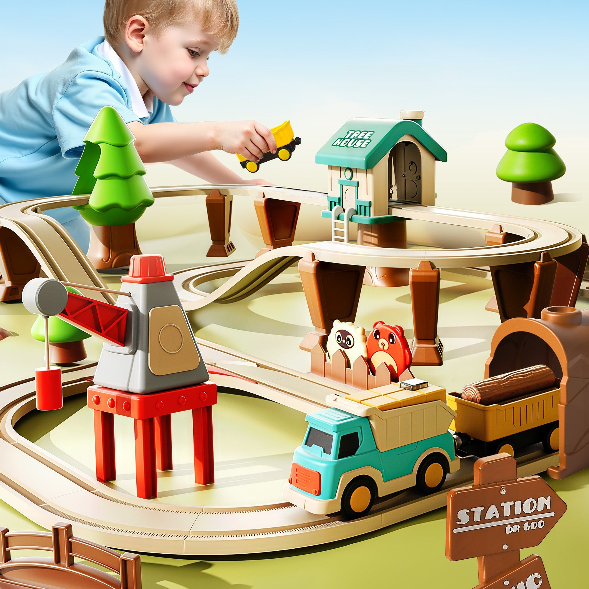 Toddler Train Set Toy with Lights & Sound for Boys Girls