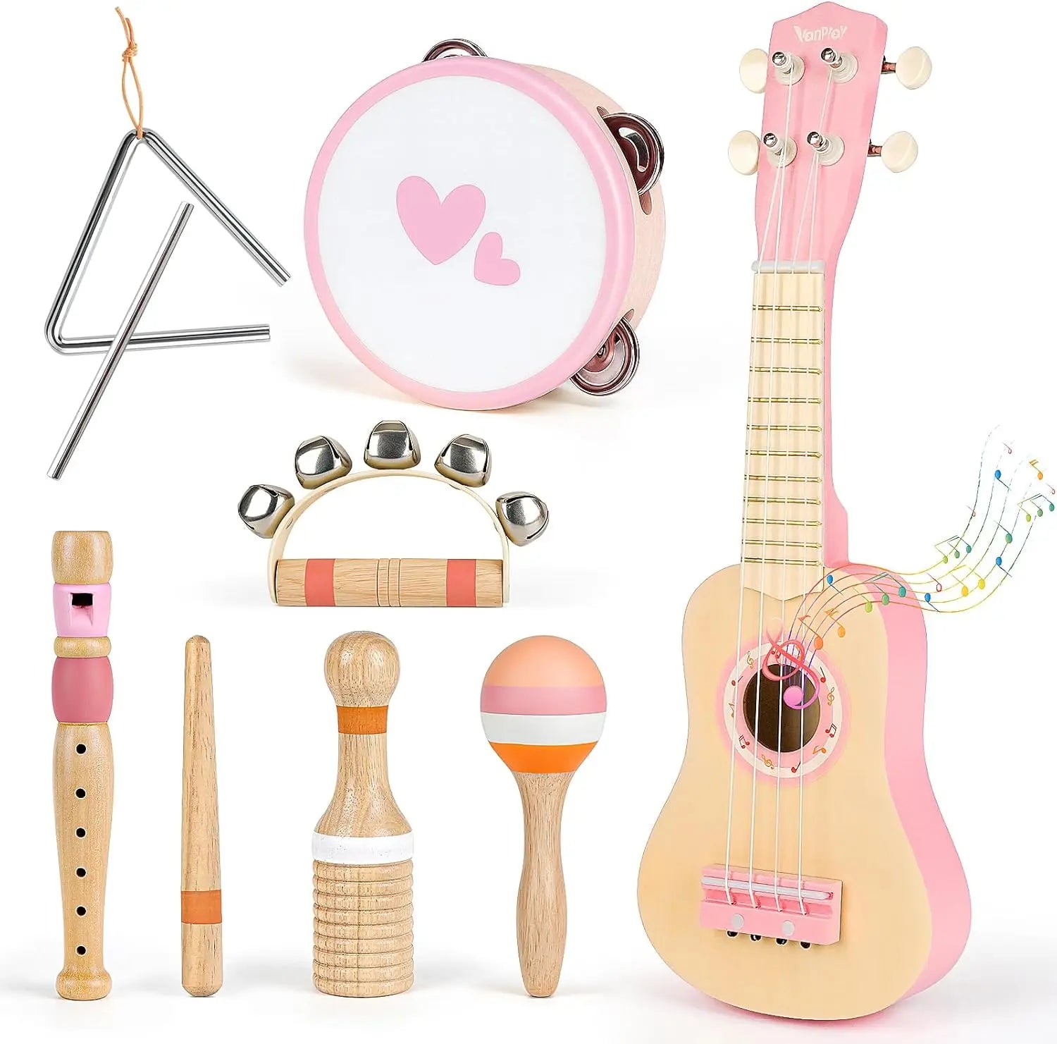 Fidtoy Wooden Music Toy Set for Toddlers Ukulele Instrument Set Musical Learning Toys