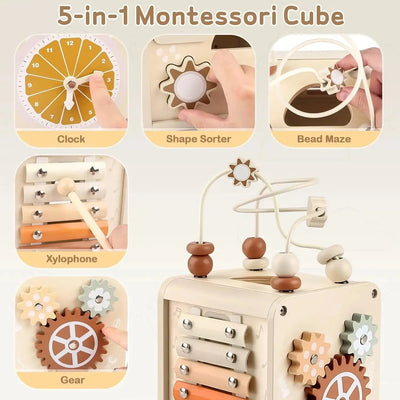 Fidtoy Cube d'activités en bois pour tout-petits, jouet d'éveil Montessori, batterie musicale, 12 mois et plus