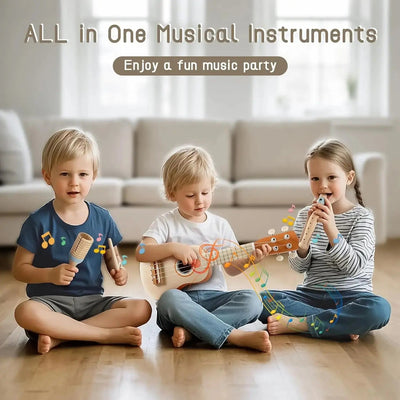 Fidtoy 7-Piece Musical Toys for Toddlers Ukulele Instrument Set Kids Rhythm Learning Toys