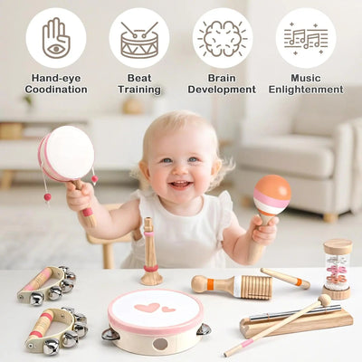 Fidtoy Wooden Music Toy Set for Toddlers 8 Piece Instrument Set Musical Learning Toys