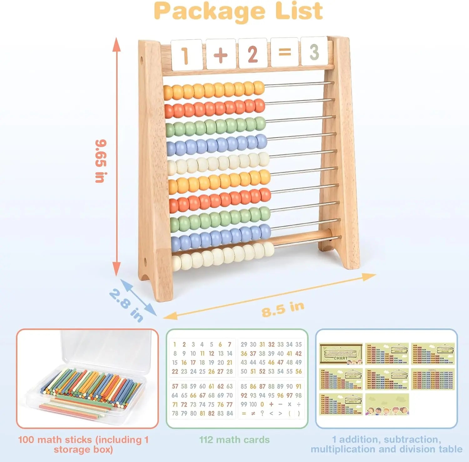 Fidtoy Ensemble de jouets en bois pour l'apprentissage des mathématiques, kit d'apprentissage pour le comptage, l'addition et la multiplication