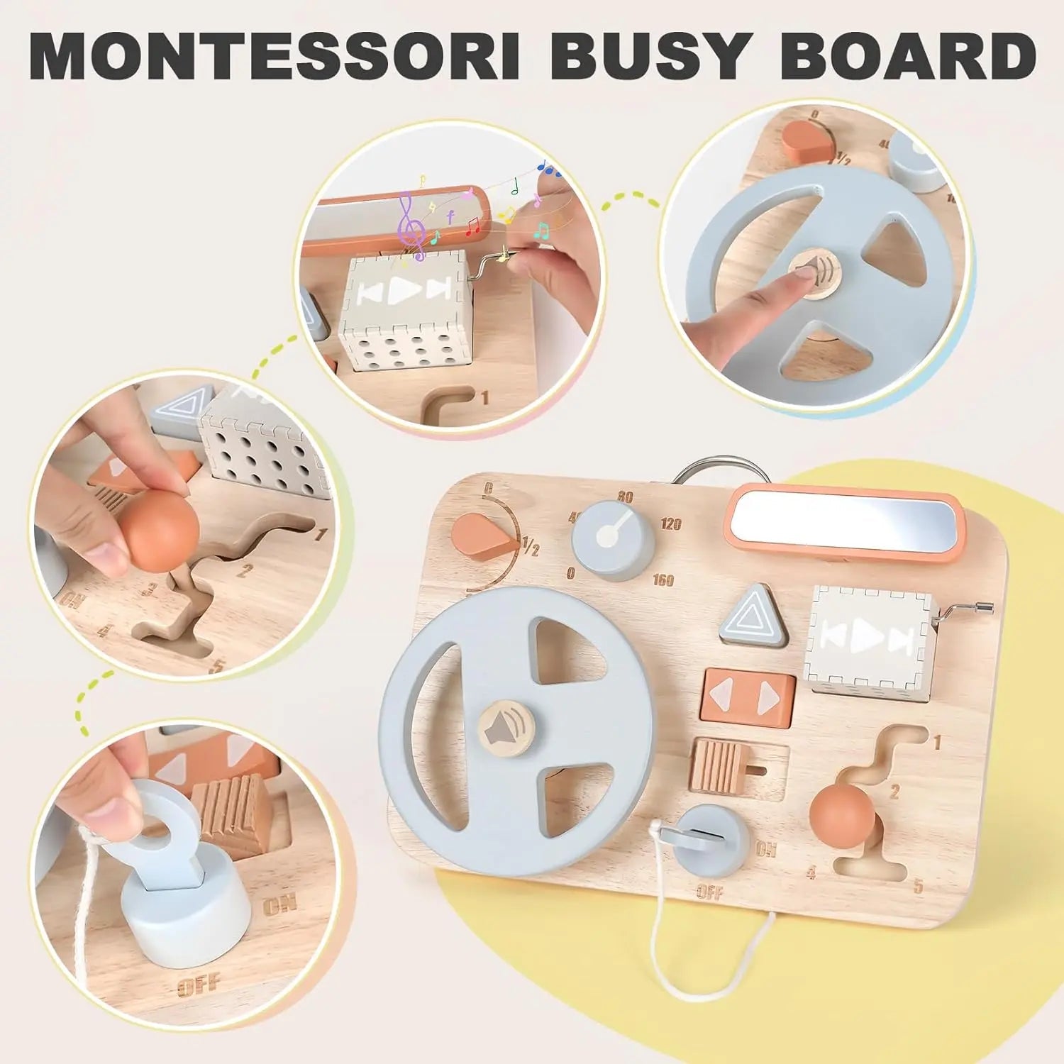 Fidtoy Montessori Busy Board Wooden Car Dashboard Toy for Toddlers Travel Sensory Activity Board