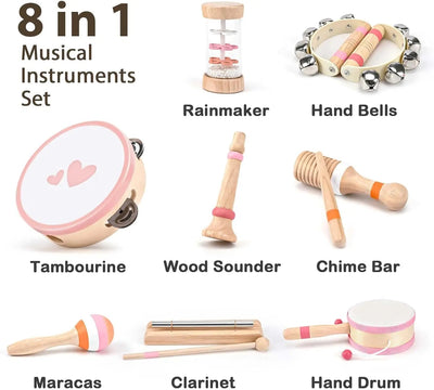 Fidtoy Wooden Music Toy Set for Toddlers 8 Piece Instrument Set Musical Learning Toys