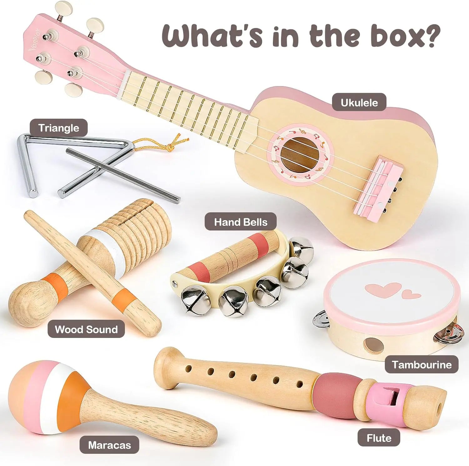 Fidtoy Ensemble de Jouets Musicaux en Bois pour Tout-petits – Set d'Instruments de Musique Ukulélé – Jouets d'Apprentissage Musical