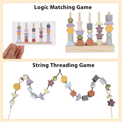 Jouet en bois Fidtoy pour tout-petits - Formes et couleurs assorties, empilage et enfilage - Jouet éducatif