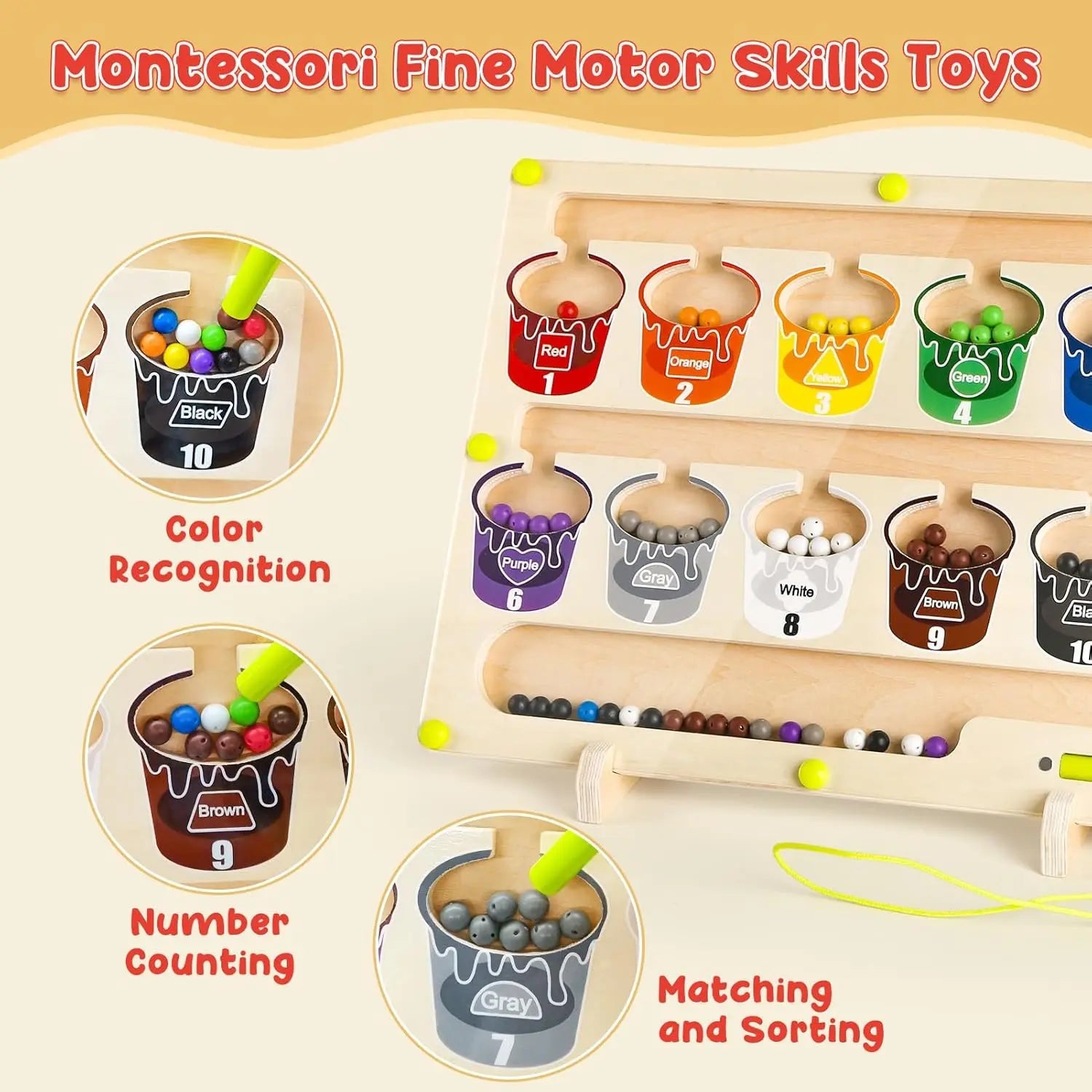 Jouet magnétique en bois pour tout-petits - Jouet d'apprentissage Montessori