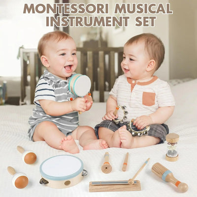 Fidtoy 8-Piece Wooden Musical Toys for Toddlers Rhythm Instruments Set with Drum Bells and Maracas