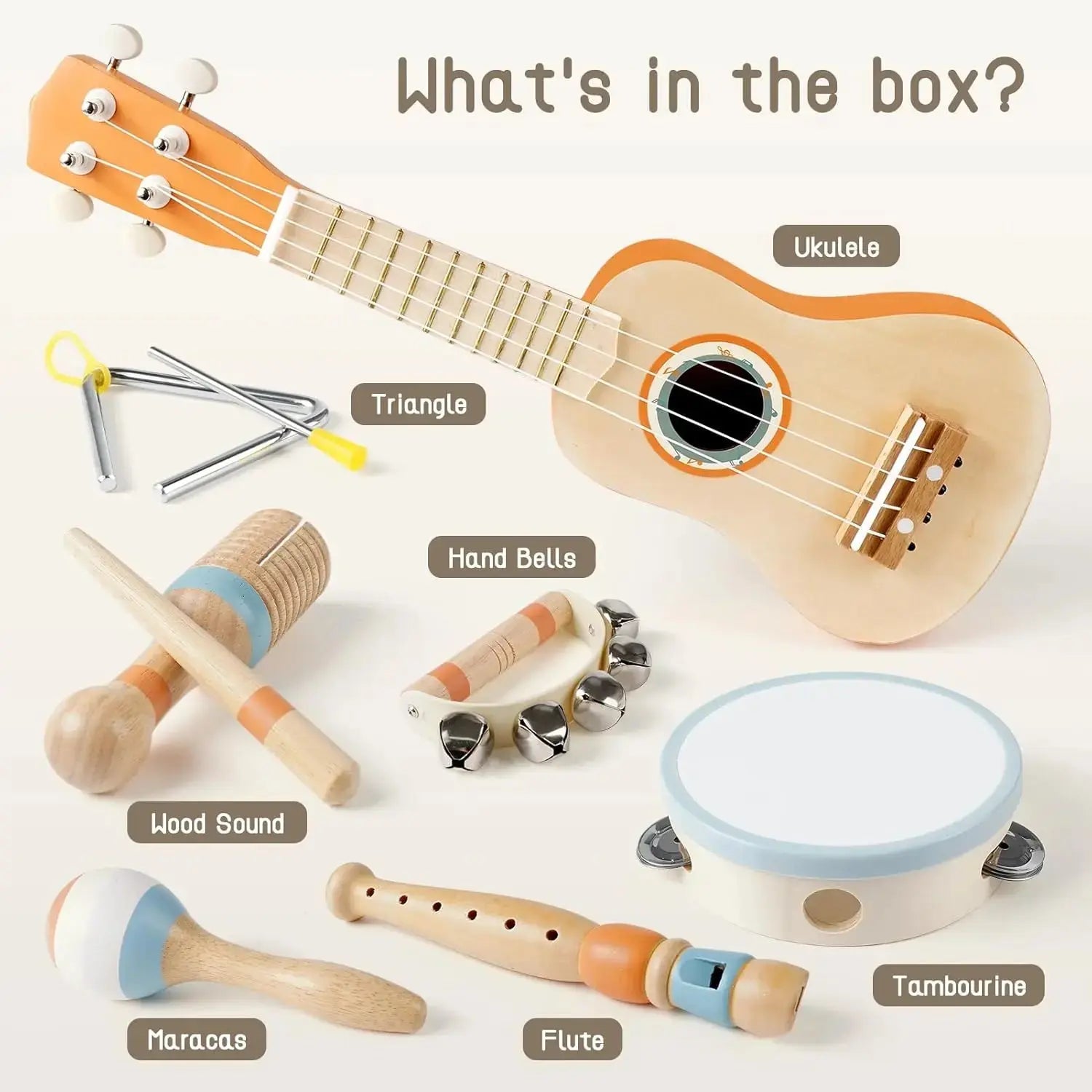 Fidtoy Lot de 7 jouets musicaux pour tout-petits, set d'ukulélé, jouets pour apprendre le rythme aux enfants