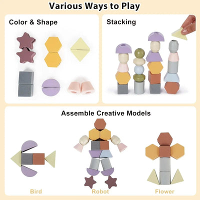 Jouet en bois Fidtoy pour tout-petits - Formes et couleurs assorties, empilage et enfilage - Jouet éducatif