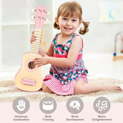 Fidtoy Wooden Music Toy Set for Toddlers Ukulele Instrument Set Musical Learning Toys