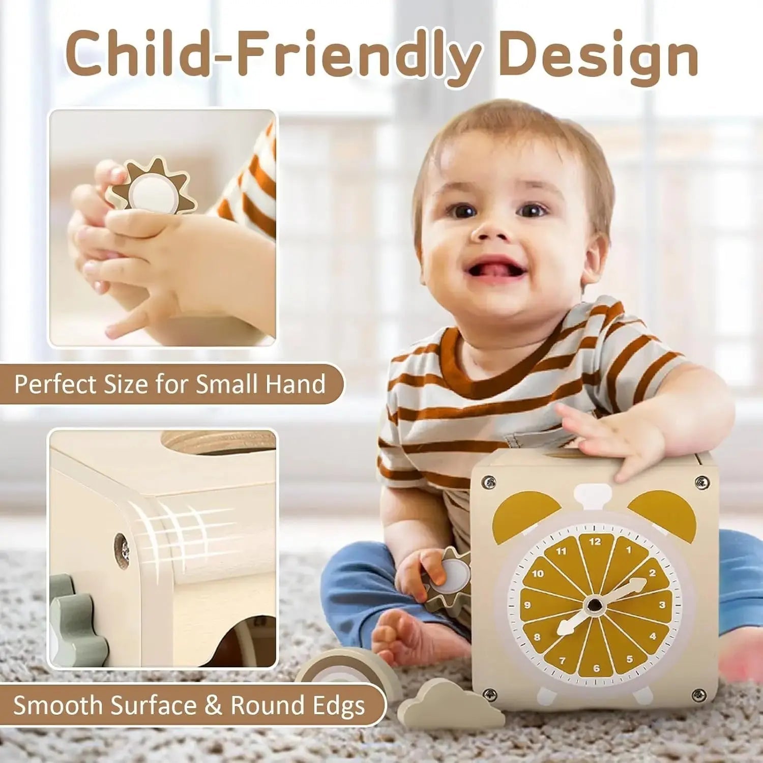 Fidtoy Cube d'activités en bois pour tout-petits, jouet d'éveil Montessori, batterie musicale, 12 mois et plus