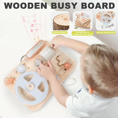 Fidtoy Montessori Tableau d'activités en bois pour tableau de bord de voiture, jouet sensoriel de voyage pour tout-petits