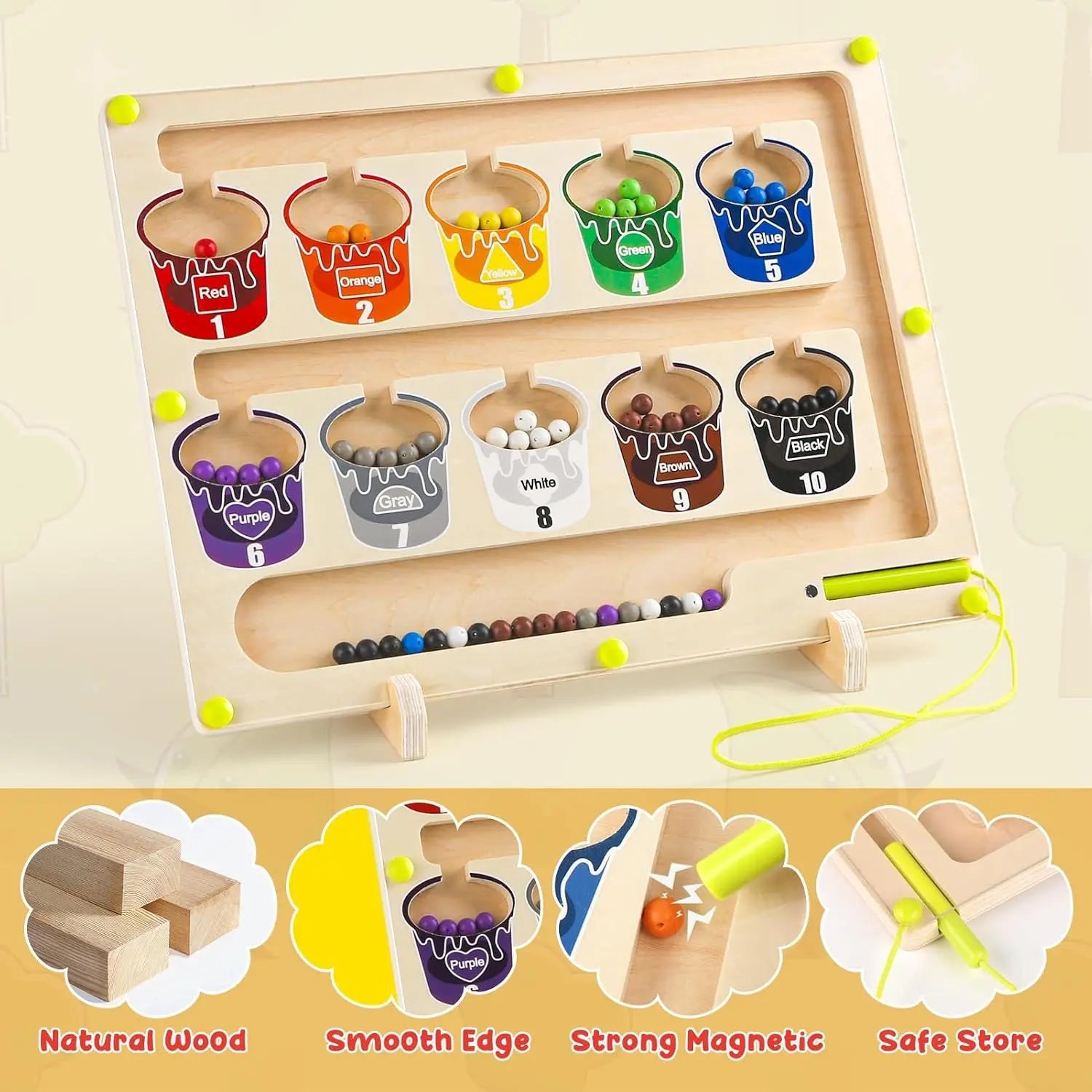 Jouet magnétique en bois pour tout-petits - Jouet d'apprentissage Montessori