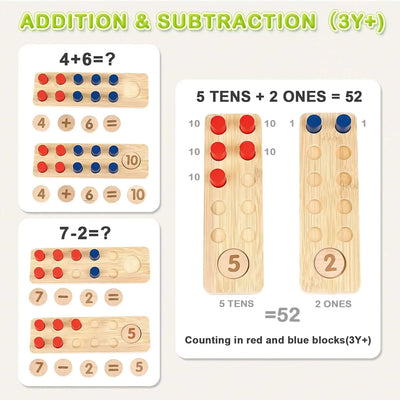 Fidtoy Wooden Math Toy for Toddlers Counting Addition Subtraction Learning Set with Pegs and Numbers