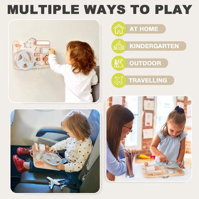 Fidtoy Montessori Tableau d'activités en bois pour tableau de bord de voiture, jouet sensoriel de voyage pour tout-petits
