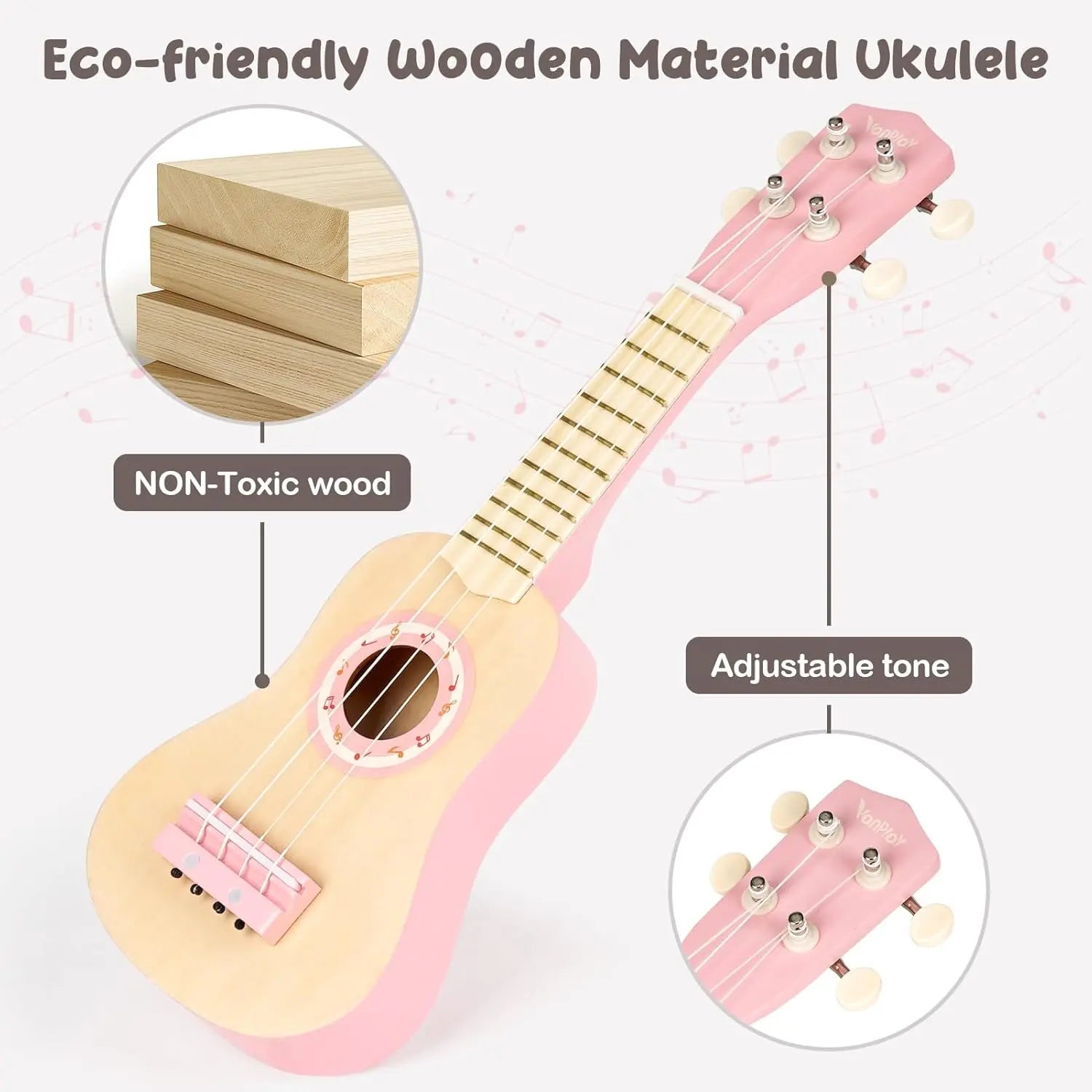 Fidtoy Wooden Music Toy Set for Toddlers Ukulele Instrument Set Musical Learning Toys